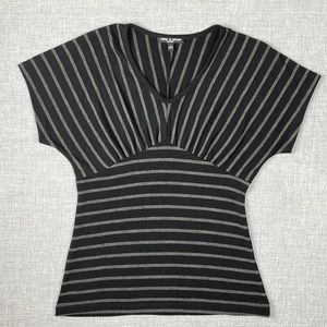 Black & Gray Stripe V Neck Sweater Top Petite Size Small